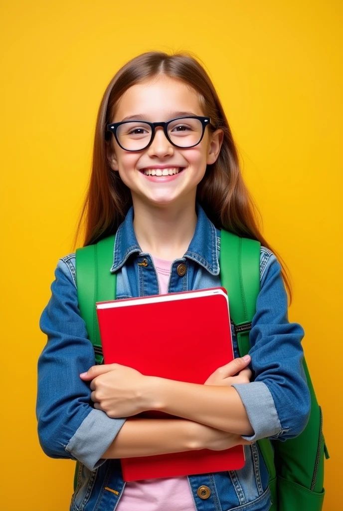 Усміхнена учениця в окулярах із червоним зошитом — сімейна форма навчання в Ліцеї НОВА