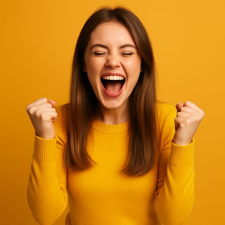 Радісна учениця на помаранчевому фоні — символ мотивації. Сучасні уроки майбутнього