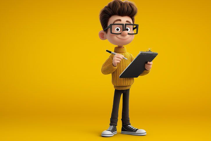 Персонаж із кліпбордом — чек-лист документів для екстернату за кордоном і річного оцінювання в Україні